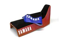 Yamaha seat cover - red suede with blue.