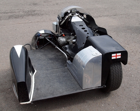 Rear view of Moorespeed tuned racing sidecar, ridden by Matt Kingsmill.